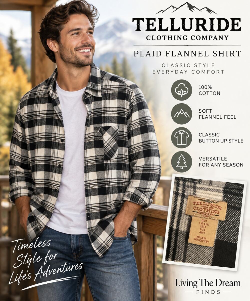 Telluride Clothing Co Plaid Flannel Shirt Large Black White Button Up